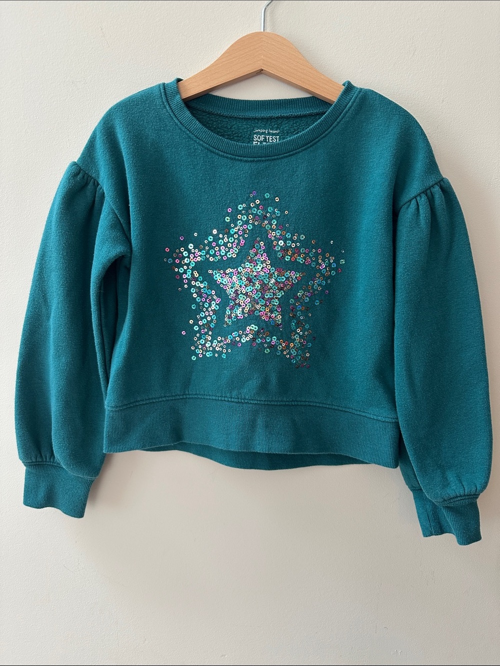 8/$25 Jumping beans Teal Sequin Star Sweatshirt Girls Size 6